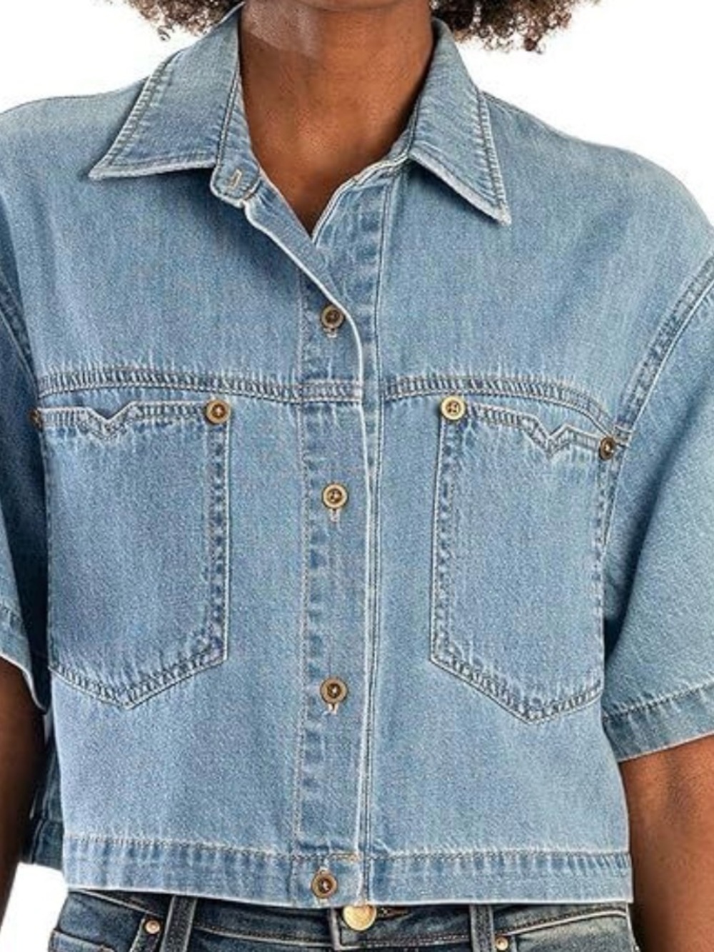 KUT Denim Birdie Button-Front Shirt Jacket - Light Blue - Picture 3 of 9